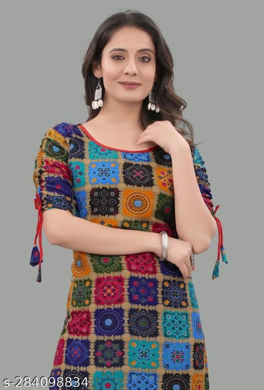 Rayon Printed Kurti for Women Blue