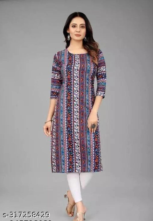 Crepe Printed Kurti for Women (Teal)