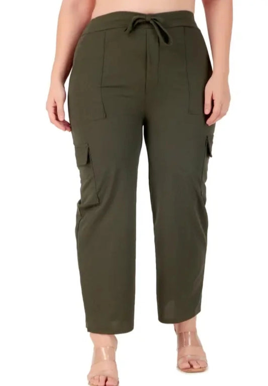 Cotton Blend Straight Fit Trouser for Women (Olive)