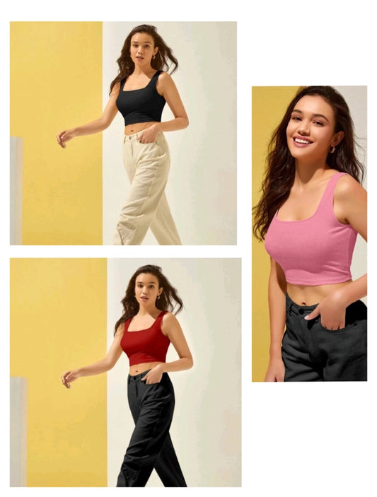 Cotton Blend Solid Top for Women (Multicolor, Pack of 3)